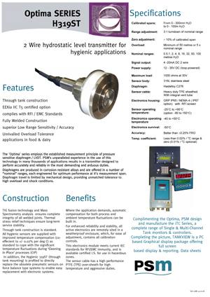 Optima SERIES H319ST Datasheet - PDF